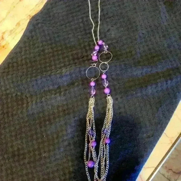 Purple beaded long necklace - Picture 1 of 2